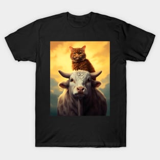 Feline Meets Bovine: Charming Cats and Cows T-Shirt